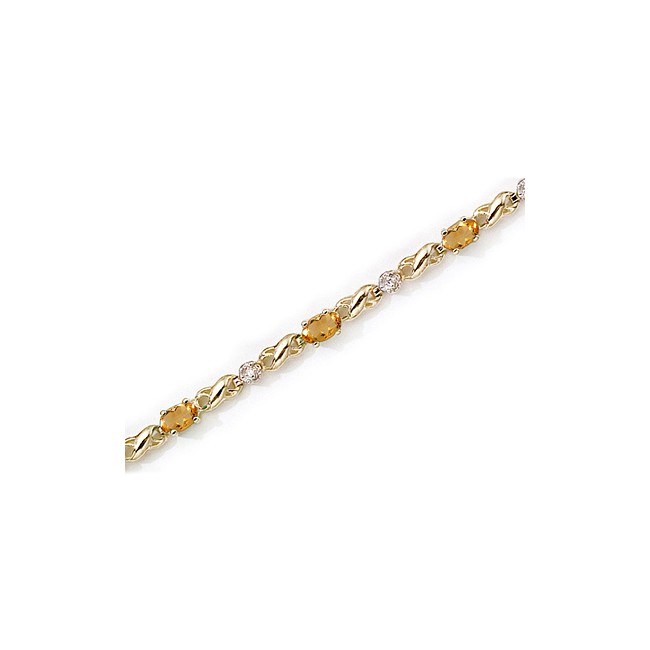 14K Yellow Gold Oval Citrine and Diamond Bracelet