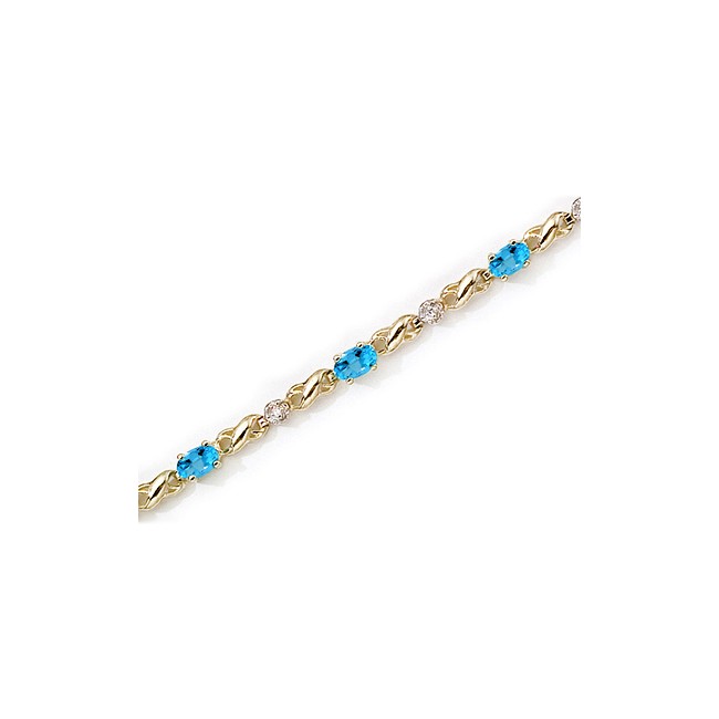 14K Yellow Gold Oval Blue Topaz and Diamond Bracelet