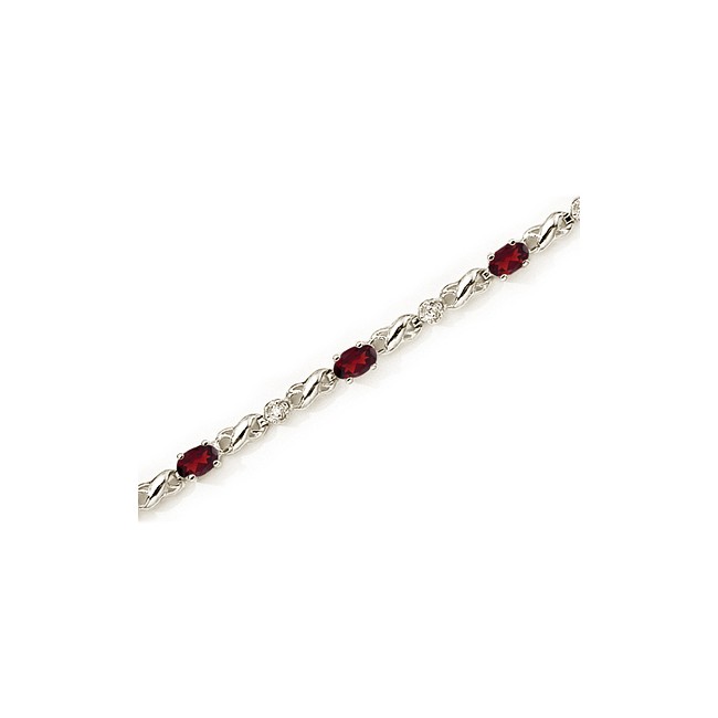 14K White Gold Oval Garnet and Diamond Bracelet