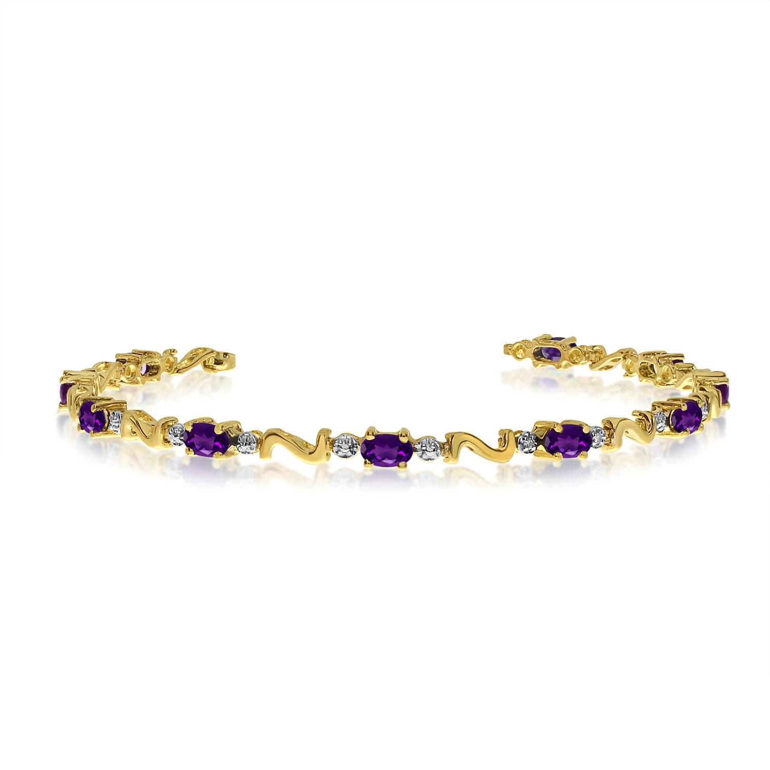 14K Yellow Gold Oval Amethyst and Diamond Bracelet