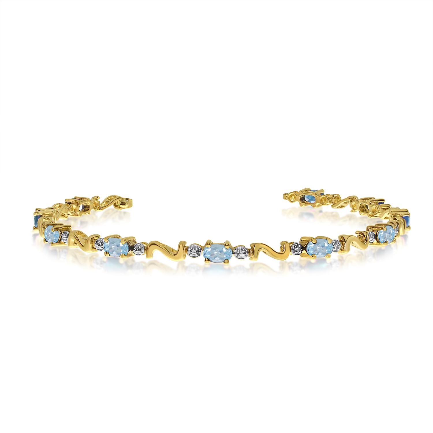 14K Yellow Gold Oval Aquamarine and Diamond Bracelet