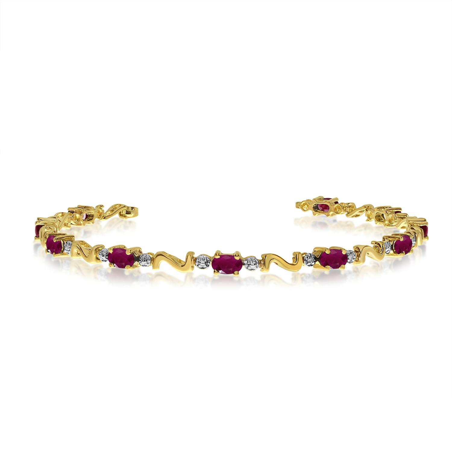 14K Yellow Gold Oval Ruby and Diamond Bracelet