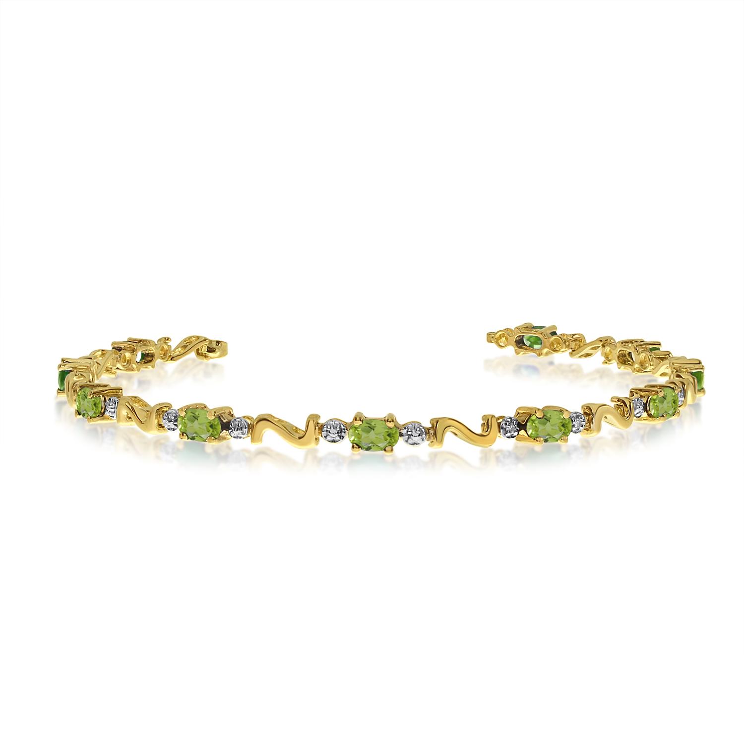 14K Yellow Gold Oval Peridot and Diamond Bracelet