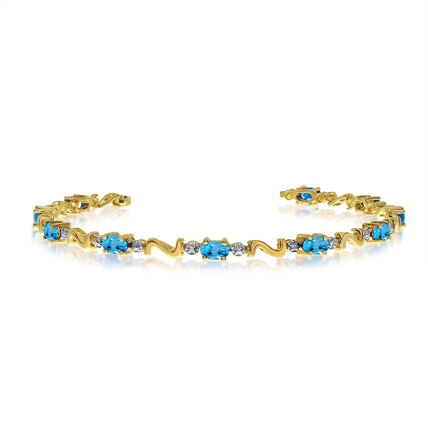 14K Yellow Gold Oval Blue Topaz and Diamond Bracelet