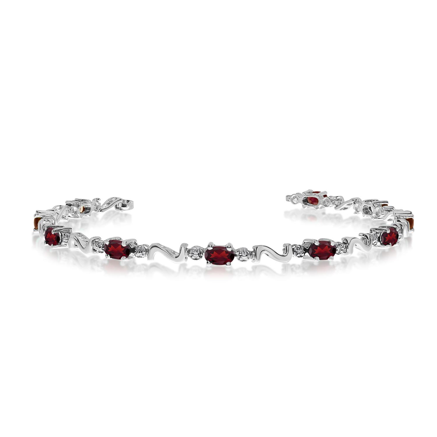 14K White Gold Oval Garnet and Diamond Bracelet