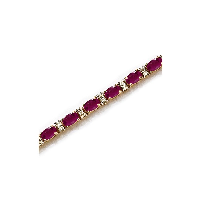 14K Yellow Gold Oval Ruby and Diamond Bracelet