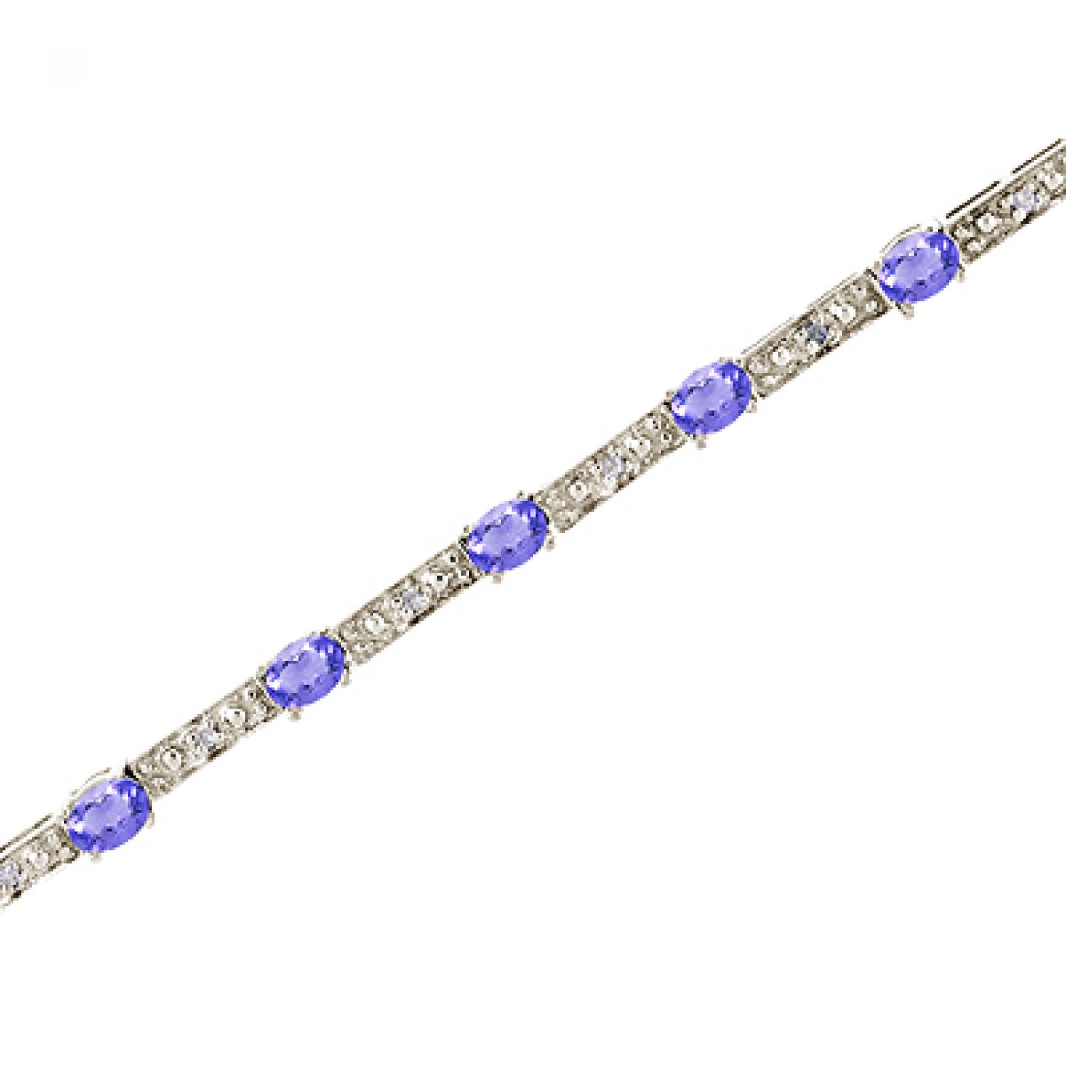 14K White Gold Oval Tanzanite and Diamond Bracelet