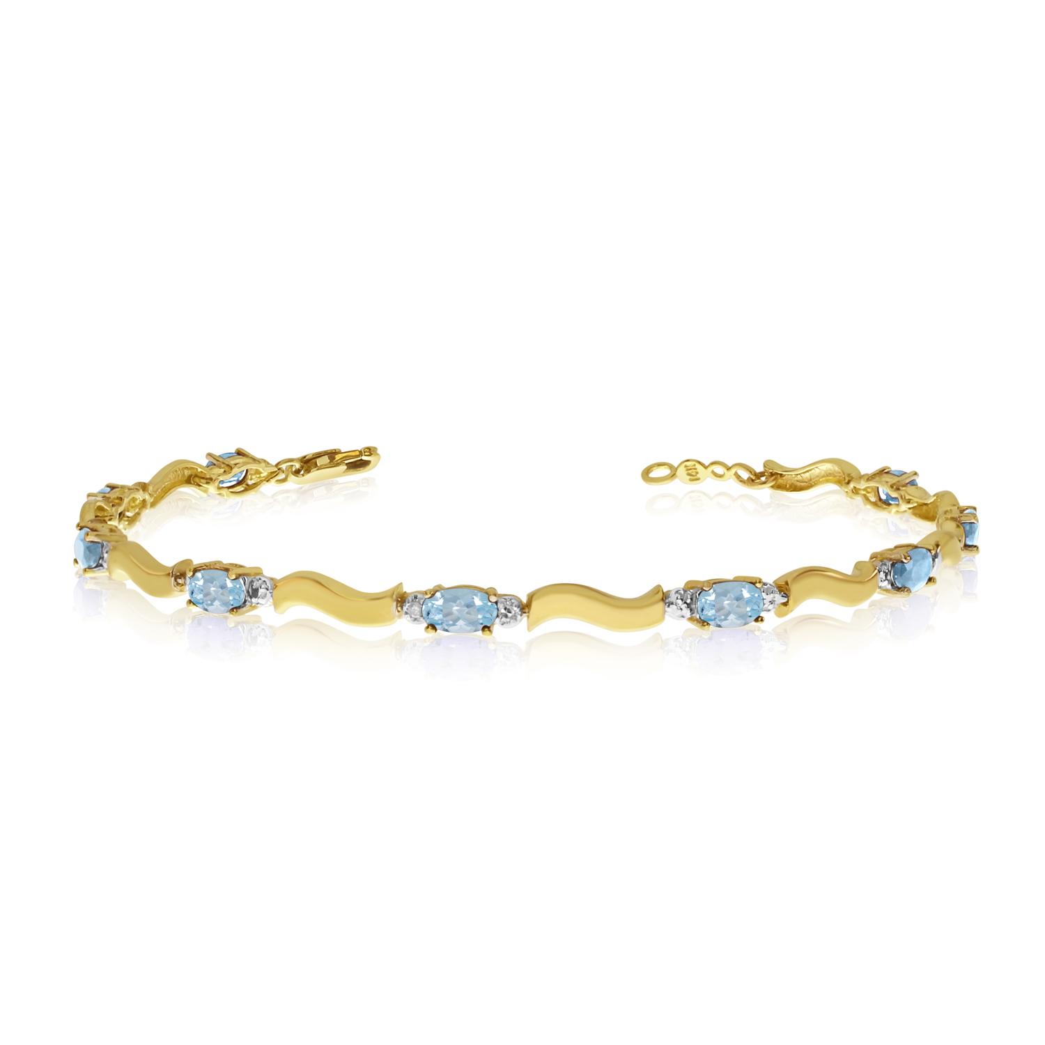 14K Yellow Gold Oval Aquamarine and Diamond Bracelet