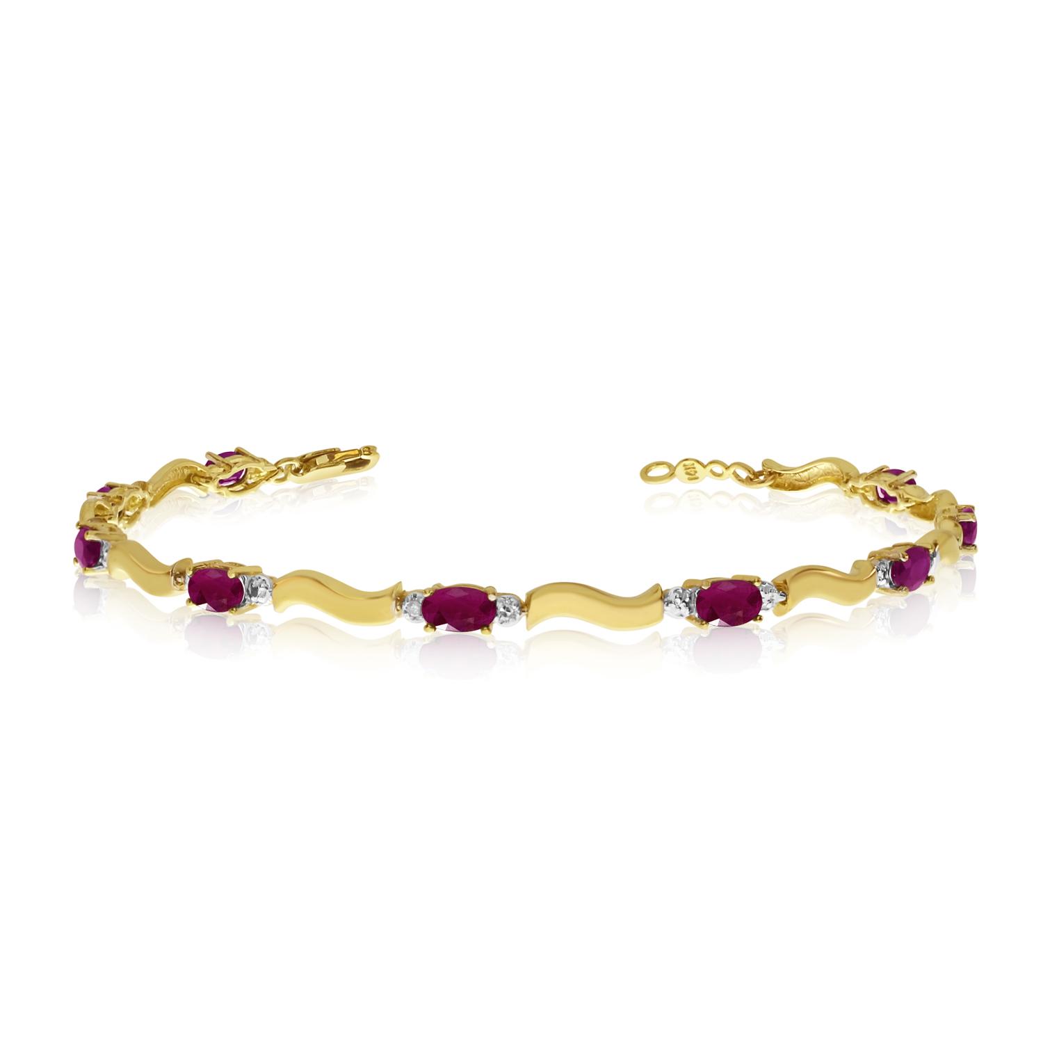 14K Yellow Gold Oval Ruby and Diamond Bracelet