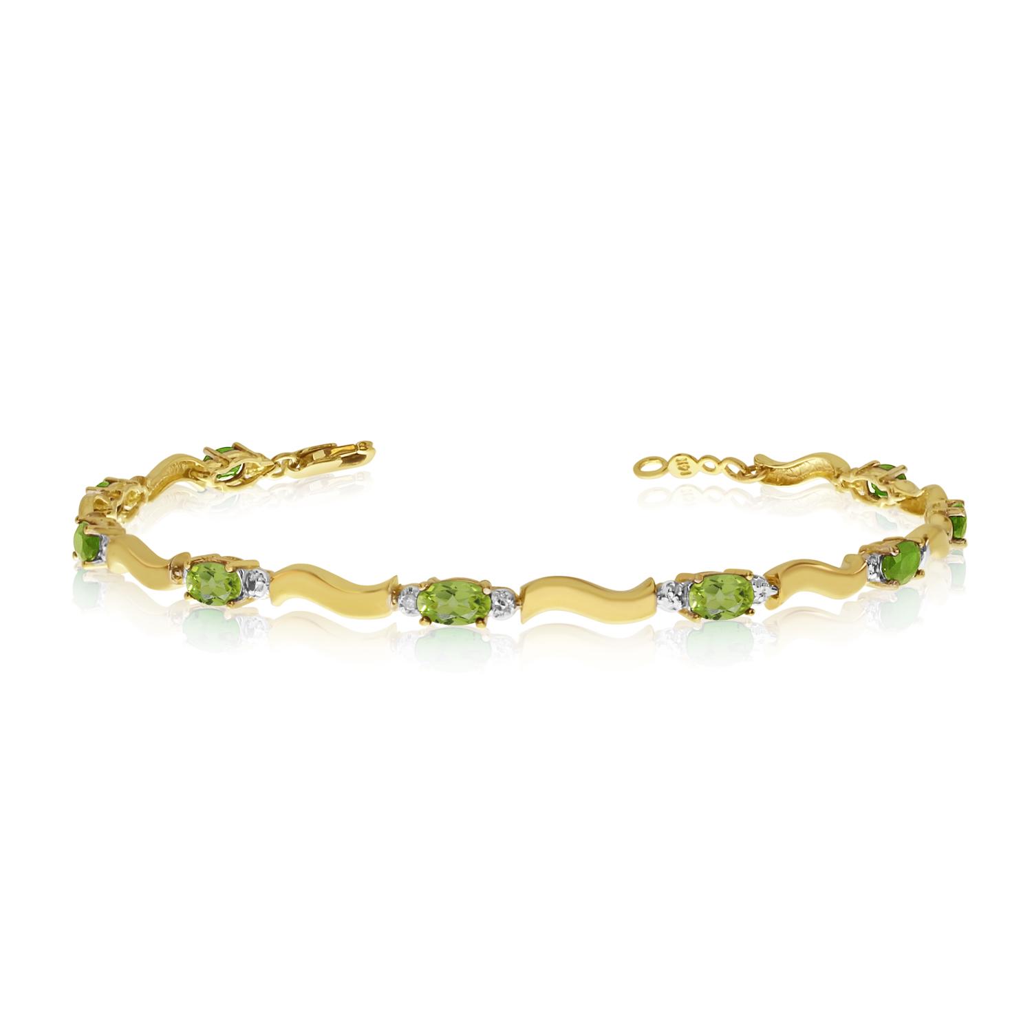 14K Yellow Gold Oval Peridot and Diamond Bracelet