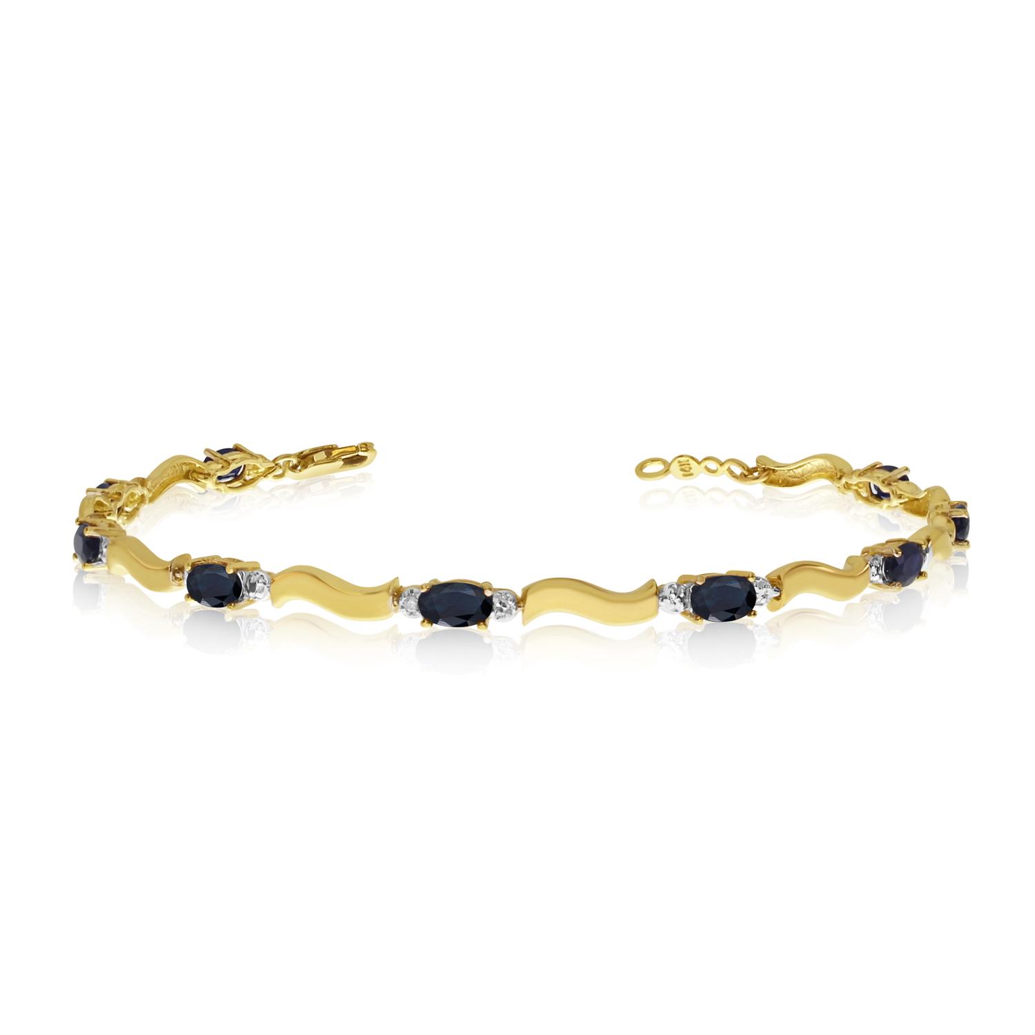 14K Yellow Gold Oval Sapphire and Diamond Bracelet