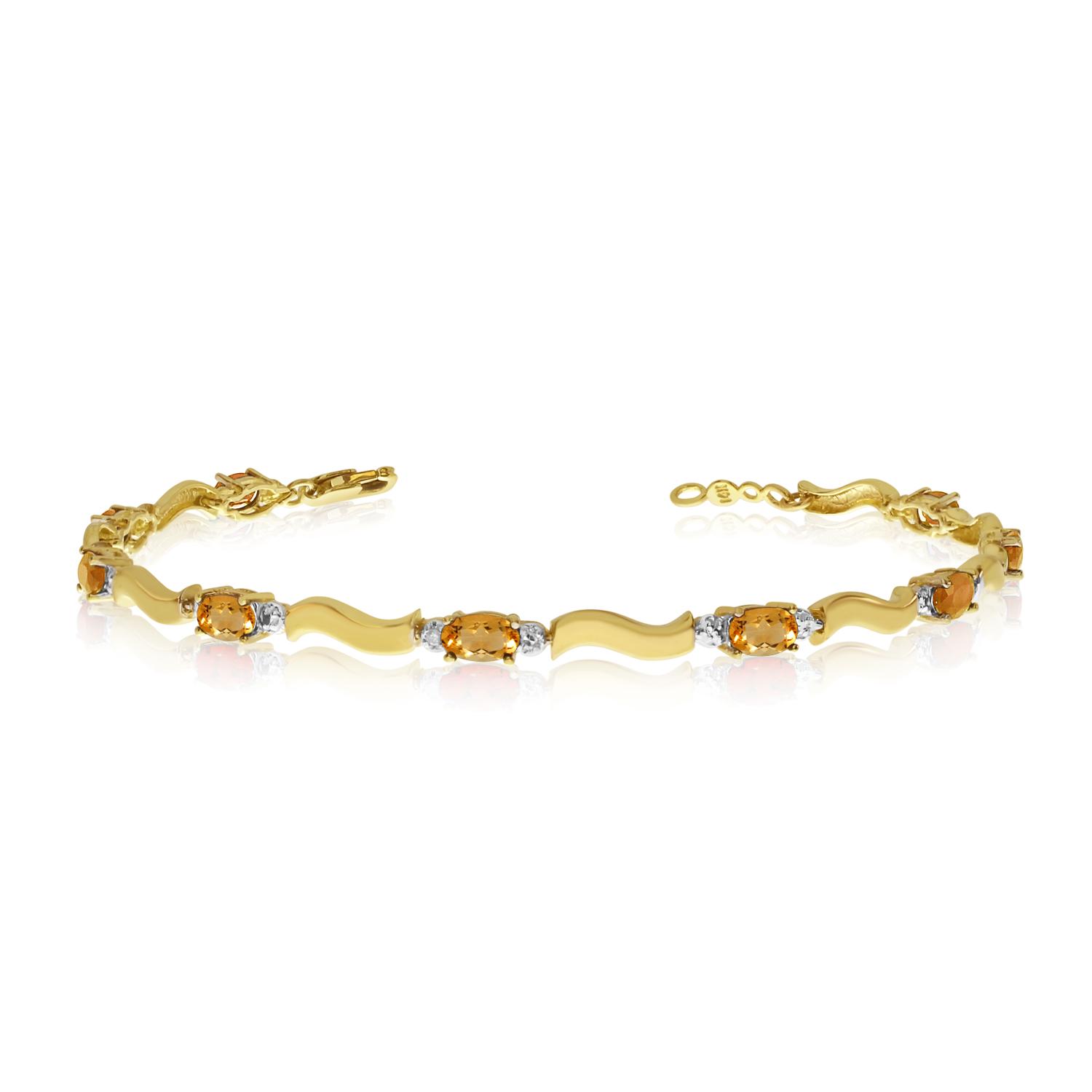 14K Yellow Gold Oval Citrine and Diamond Bracelet