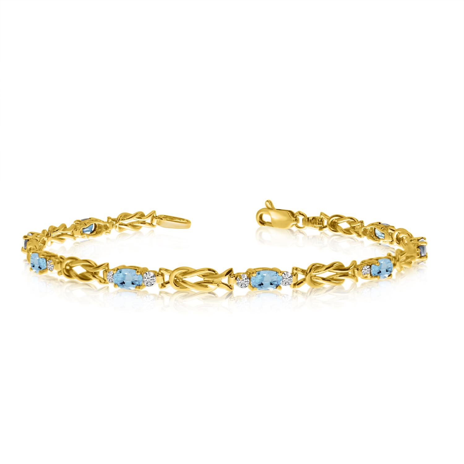 14K Yellow Gold Oval Aquamarine and Diamond Bracelet