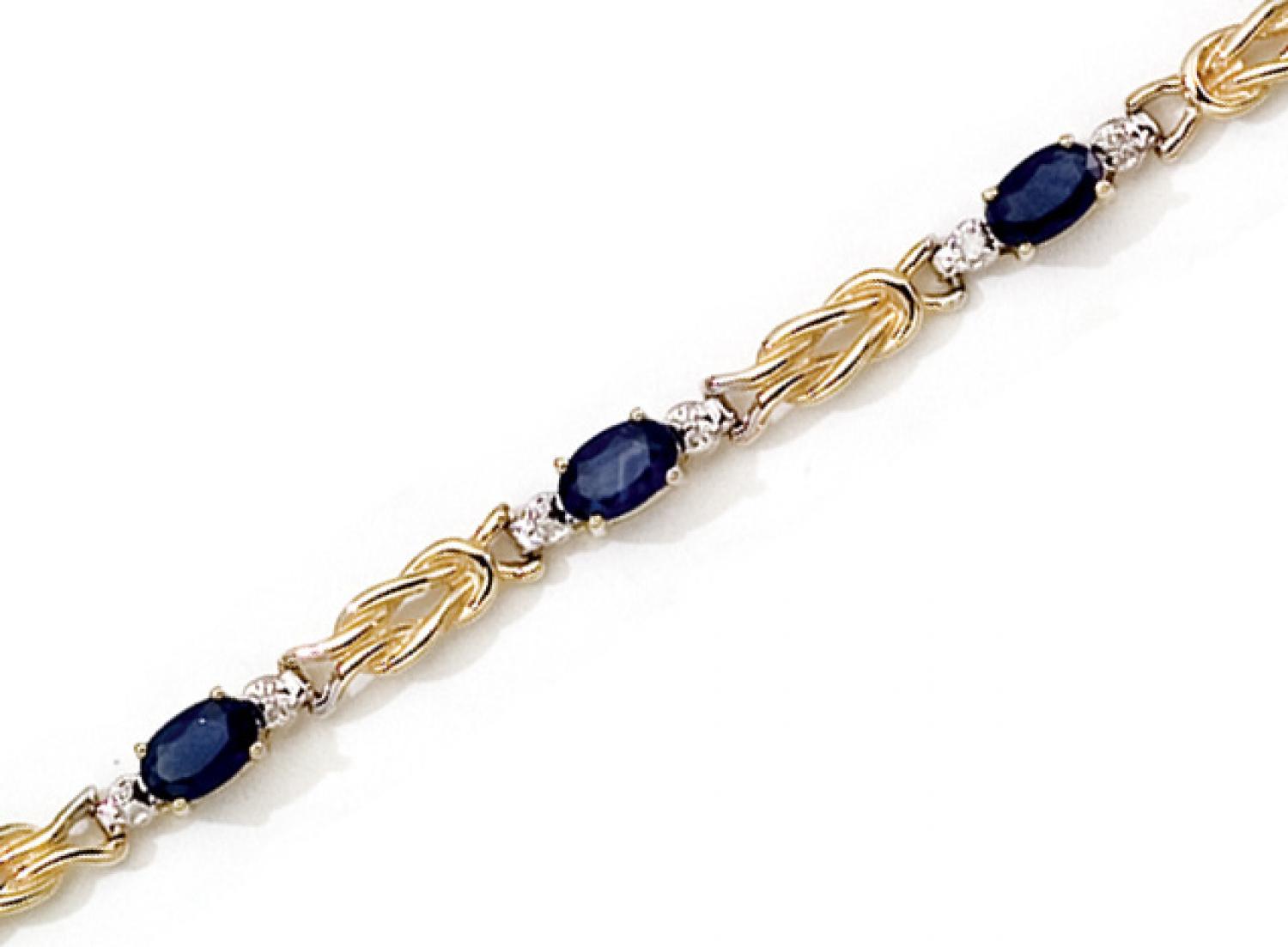 14K Yellow Gold Oval Sapphire and Diamond Bracelet