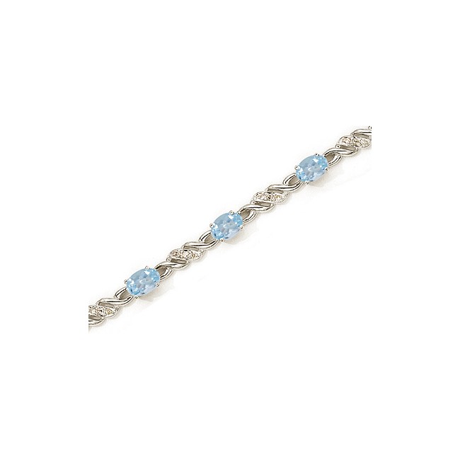 14K White Gold Oval Aquamarine and Diamond Bracelet
