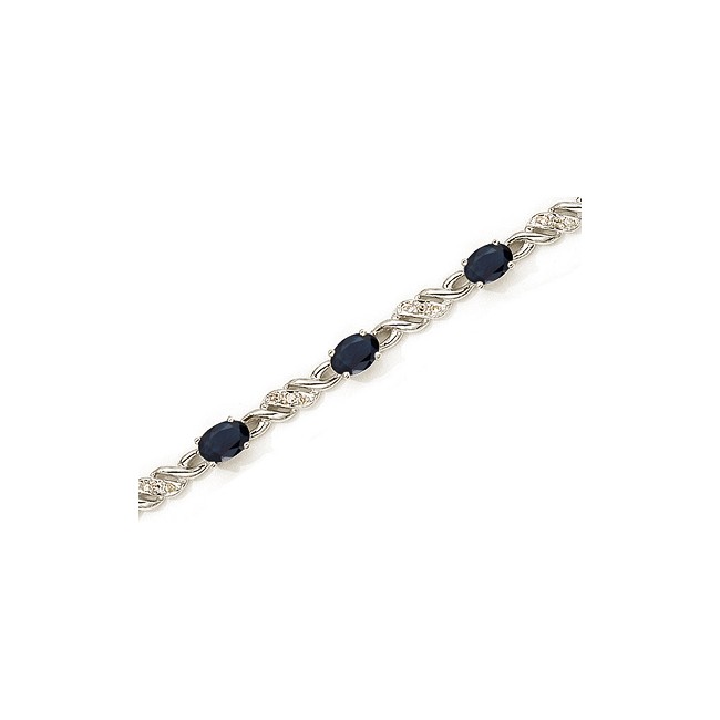 14K White Gold Oval Sapphire and Diamond Bracelet