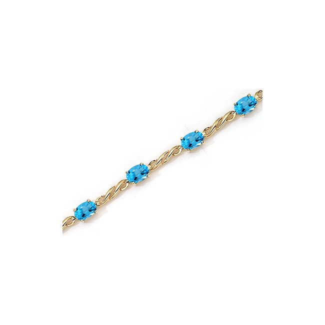14K Yellow Gold Oval Blue Topaz Bracelet
