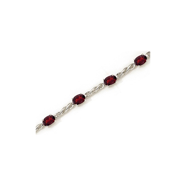 14K White Gold Oval Garnet Bracelet