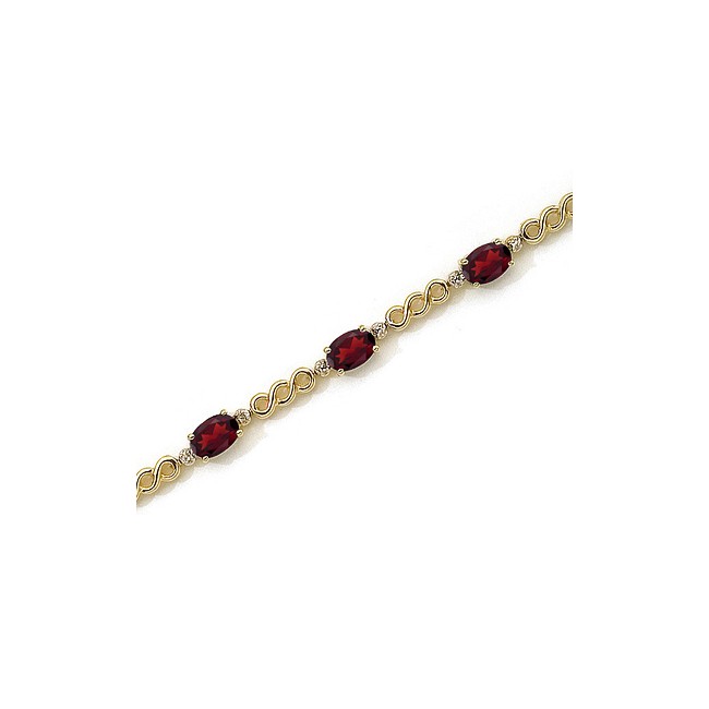 14K Yellow Gold Oval Garnet and Diamond Bracelet