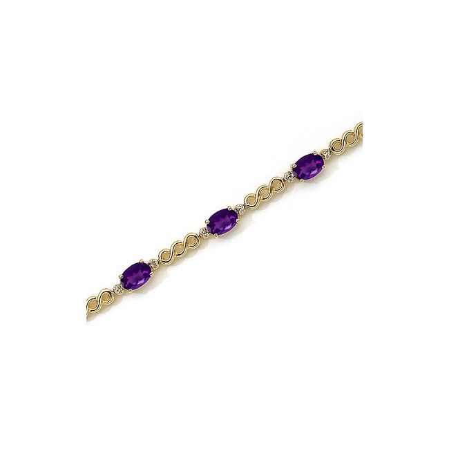 14K Yellow Gold Oval Amethyst and Diamond Bracelet