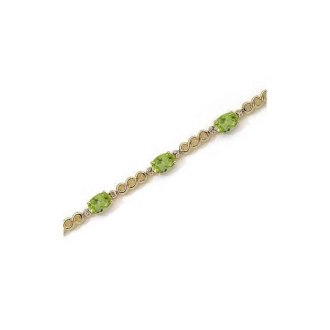 14K Yellow Gold Oval Peridot and Diamond Bracelet