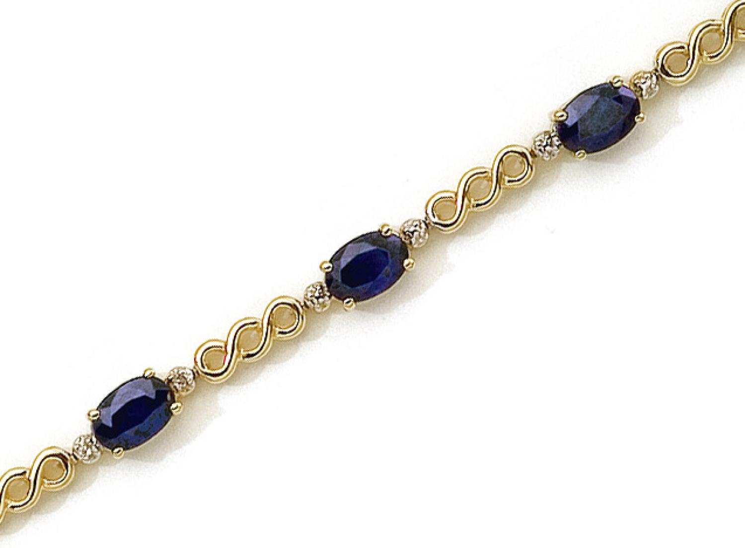 14K Yellow Gold Oval Sapphire and Diamond Bracelet