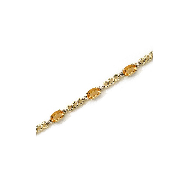 14K Yellow Gold Oval Citrine and Diamond Bracelet