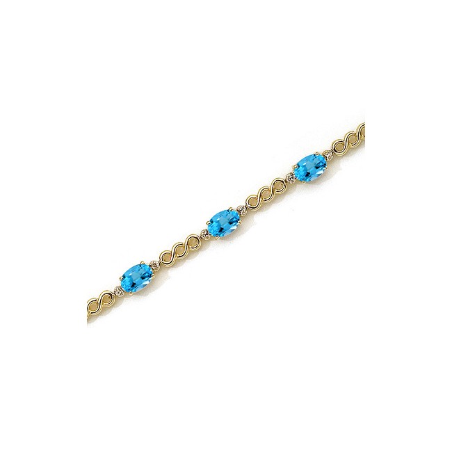 14K Yellow Gold Oval Blue Topaz and Diamond Bracelet