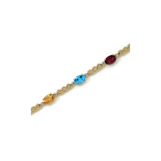 14K Yellow Gold Oval Multi and Diamond Bracelet