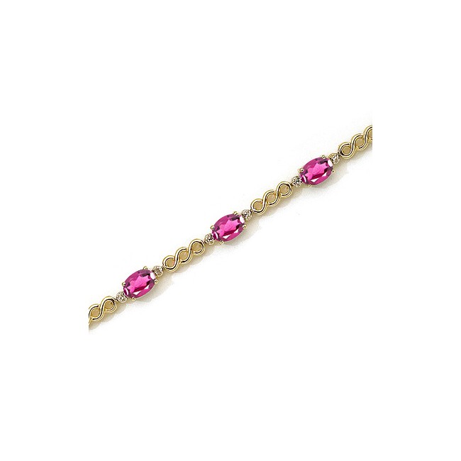 14K Yellow Gold Oval Pink Topaz and Diamond Bracelet