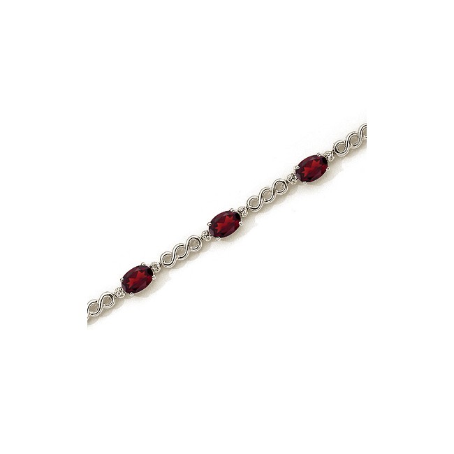 14K White Gold Oval Garnet and Diamond Bracelet