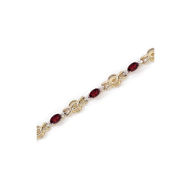 14K Yellow Gold Oval Garnet and Diamond Bracelet