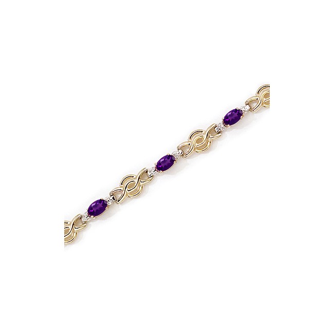 14K Yellow Gold Oval Amethyst and Diamond Bracelet