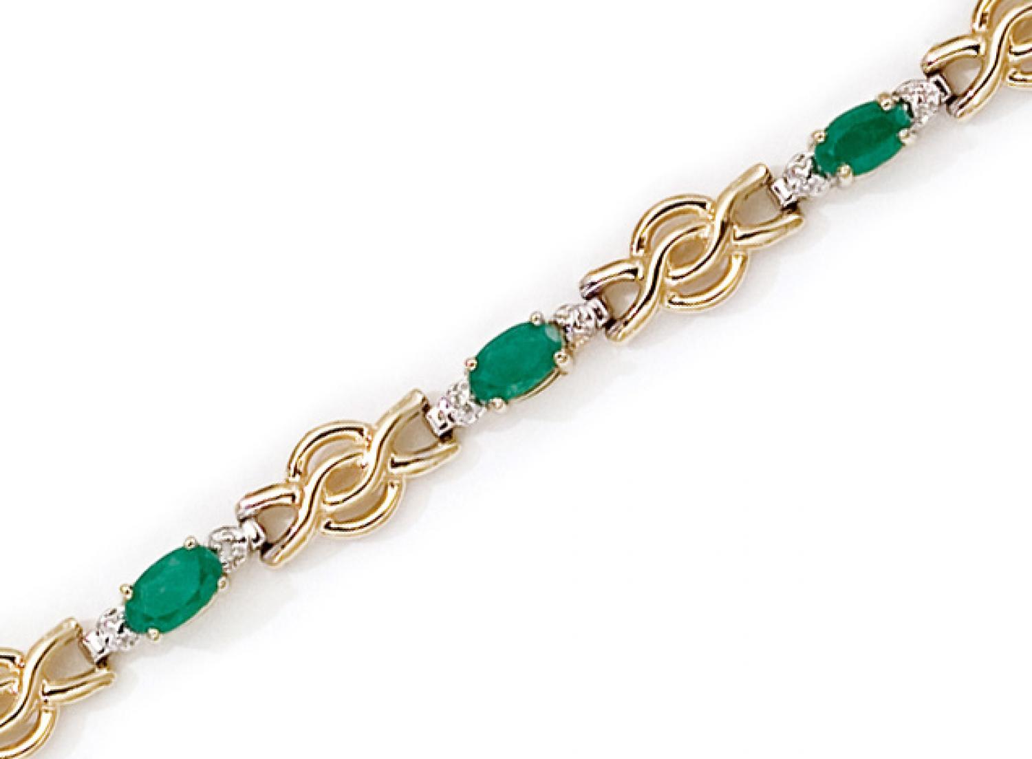 14K Yellow Gold Oval Emerald and Diamond Bracelet