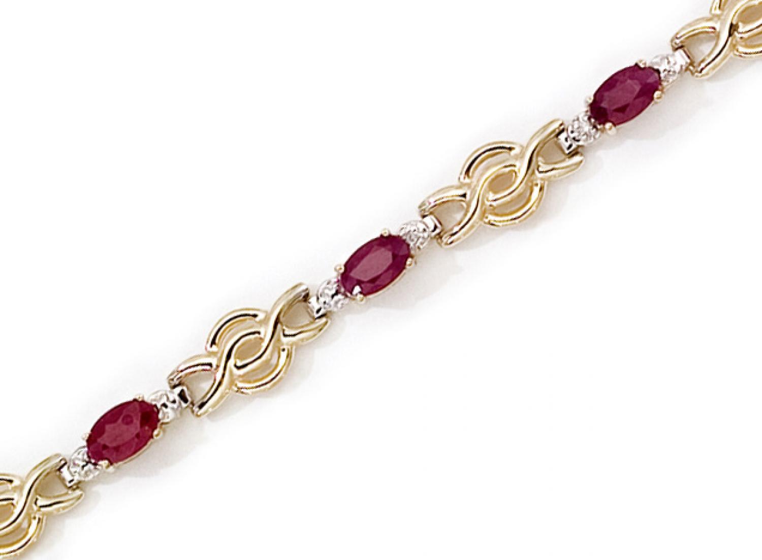 14K Yellow Gold Oval Ruby and Diamond Bracelet