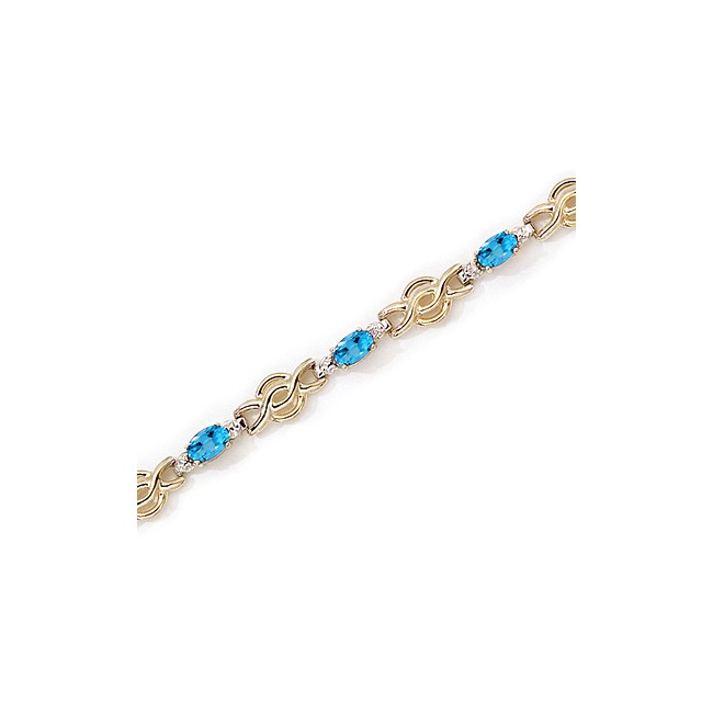 14K Yellow Gold Oval Blue Topaz and Diamond Bracelet