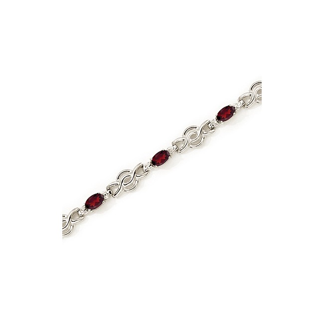 14K White Gold Oval Garnet and Diamond Bracelet