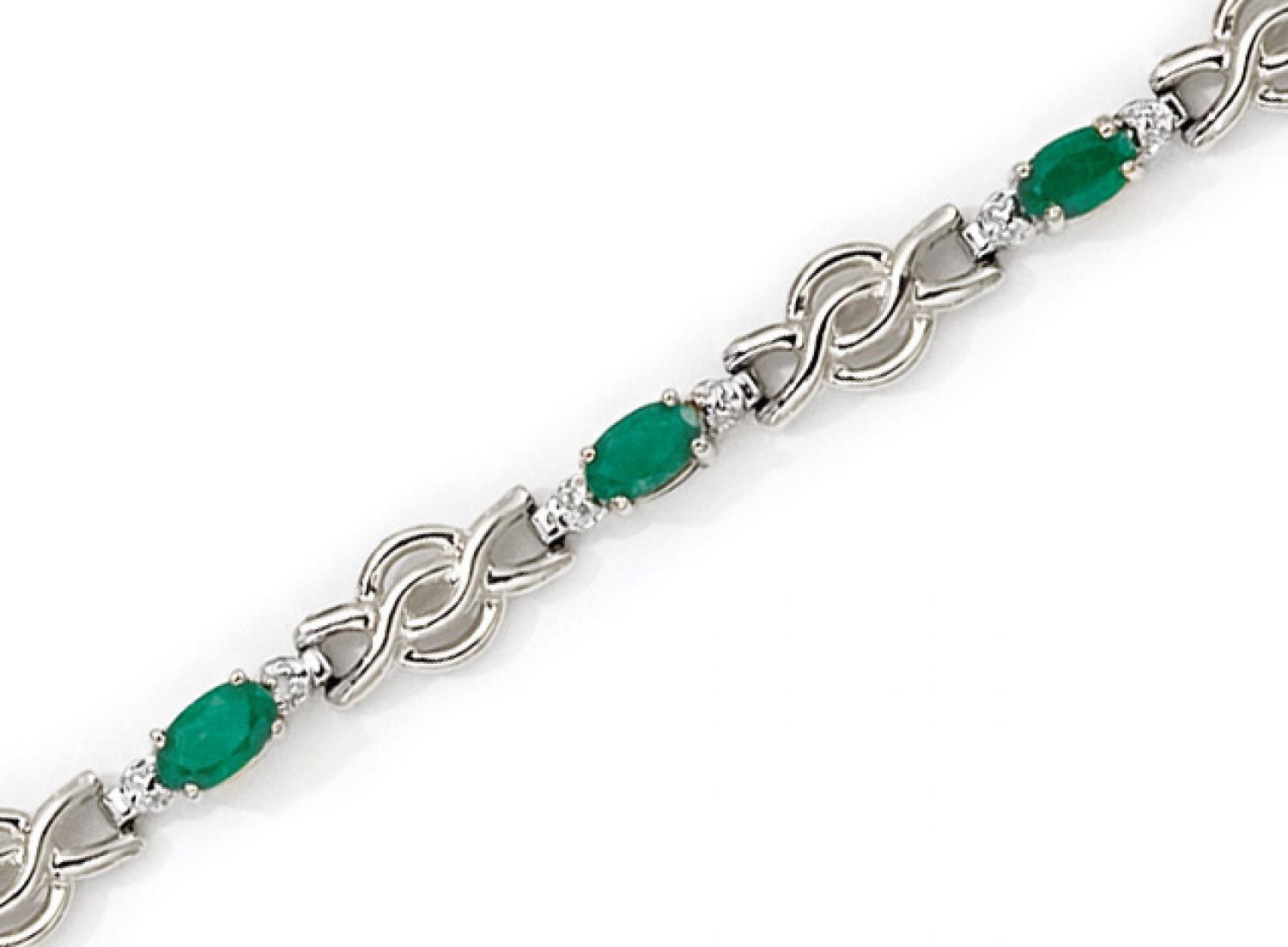 14K White Gold Oval Emerald and Diamond Bracelet