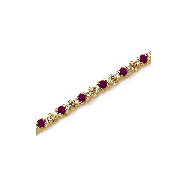 14K Yellow Gold Round Ruby and Diamond Bracelet