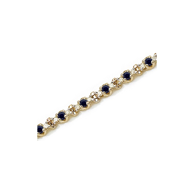 14K Yellow Gold Round Sapphire and Diamond Bracelet