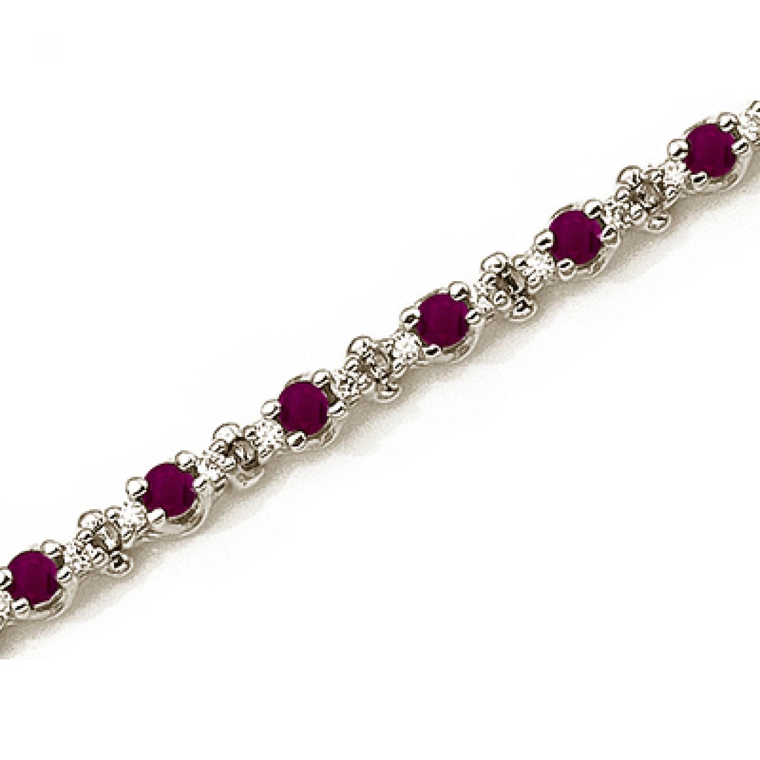 14K White Gold Round Ruby and Diamond Bracelet