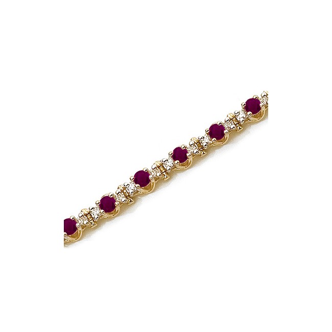 14K Yellow Gold Round Ruby and Diamond Bracelet