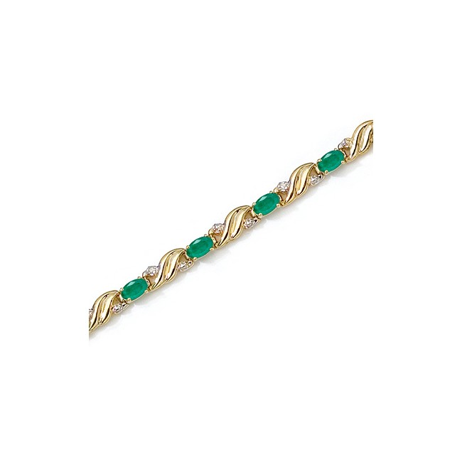 14K Yellow Gold Oval Emerald and Diamond Bracelet