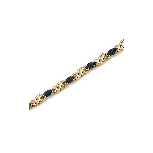 14K Yellow Gold Oval Sapphire and Diamond Bracelet