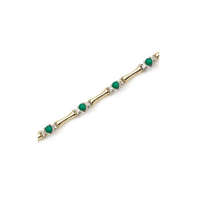 14K Yellow Gold Round Emerald and Diamond Bracelet