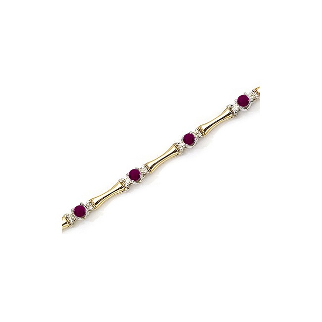 14K Yellow Gold Round Ruby and Diamond Bracelet