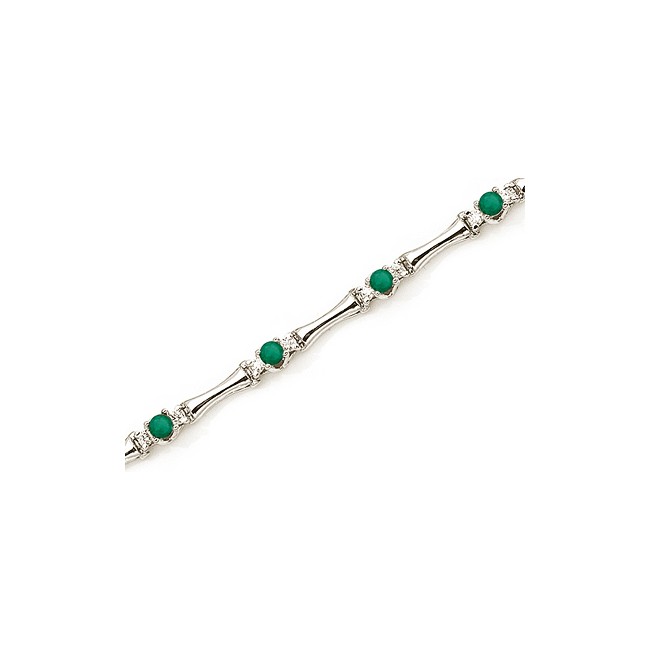 14K White Gold Round Emerald and Diamond Bracelet