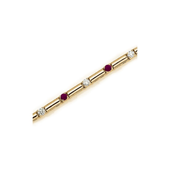 14K Yellow Gold Round Ruby and Diamond Bracelet