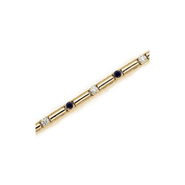 14K Yellow Gold Round Sapphire and Diamond Bracelet