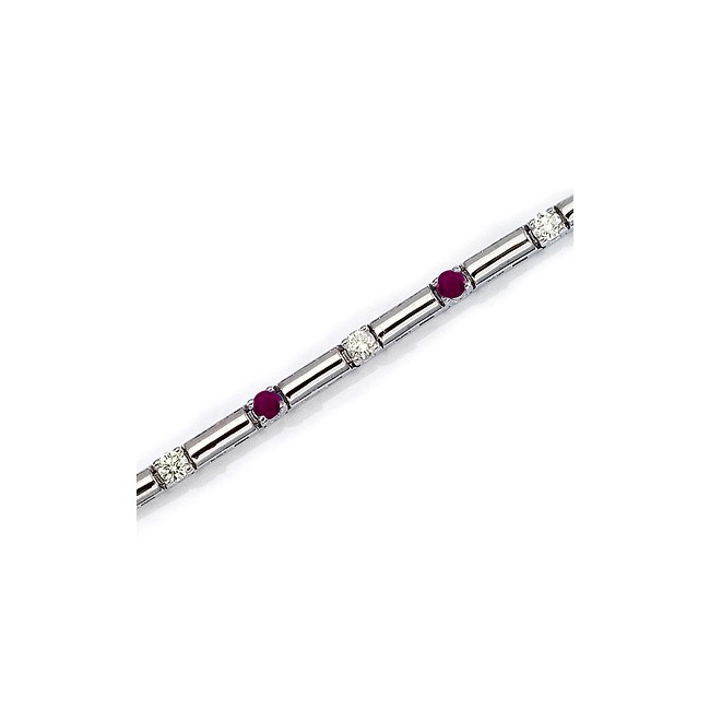 14K White Gold Round Ruby and Diamond Bracelet